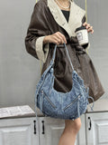 EVERY FASHION Light Wash Denim Crescent Hobo Bag