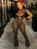 MB FASHION Sheer Leopard Mesh Crop Top & Flare Pants Set 9729