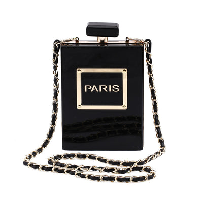 EVERY FASHION Perfume Bottle Clutch Bag with Chain Strap and “PARIS” Plaque