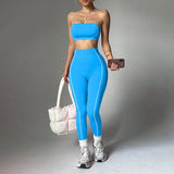 MB FASHION Strapless Bandeau Crop Top & High-Waisted Leggings Activewear Set 2425