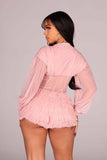MB FASHION Sheer Mesh Long Sleeve Corset Romper with Tiered Ruffles 8207