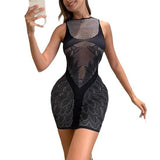 MB FASHION Sleeveless Bodycon Mini Dress with Mesh and Side Cutouts 2254LY