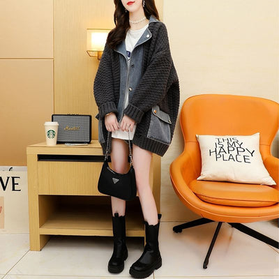 MB FASHION DENIM OVERSIZED SWEATER COAT 191LY