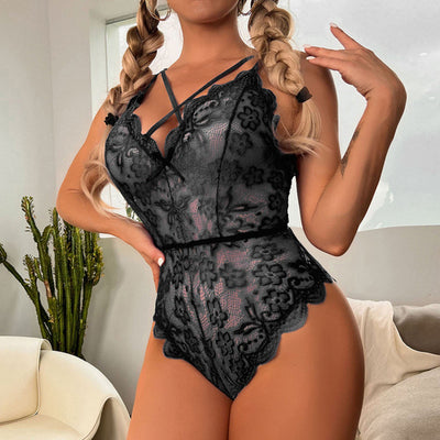 MB FASHION  Lace Bodysuit with Crisscross Straps 3176T XL ONLY