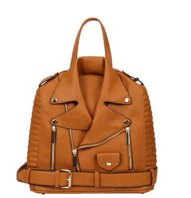 EVERY FASHION Moto Jacket Style Backpack with Zipper and Belt Accents YDL-9800