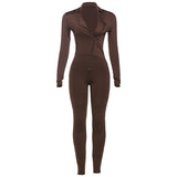 MB FASHION Zip-Up Bodycon Jumpsuit with Long Sleeves and High Collar 8079LY