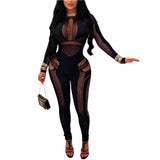 MB FASHION Sheer Mesh Panel Bodycon Jumpsuit with Long Sleeves 2095LY