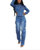 MB FASHION Denim Cargo Set with Cropped Jacket and Utility Pocket Jeans 1318LY