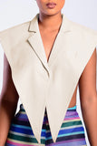 MB FASHION Asymmetrical Sleeveless Vest with Notched Lapel 612R