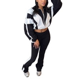 MB FASHION Zip-Up Crop Jacket & High-Waist Jogger Set 5015LY
