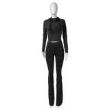 MB FASHION Zip-Up Crop Top and Flared Pants Cotton Two-Piece Set 4063LY