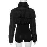 MB FASHION Puffer Jacket Long-Sleeve Romper with High-Waisted Shorts 476LY