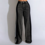 MB FASHION High-Waisted Wide-Leg Jeans with Contrast Panels & Stripes 0668LY