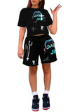 MB FASHION Graphic Print Tee and Shorts Two-Piece Casual Set 6107R