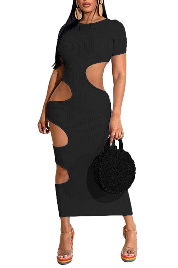 MB FASHION Cut-Out Ribbed Bodycon Midi Dress with Short Sleeves 5286T | MB Fashion Wholesale MB FASHION Cut-Out Ribbed Bodycon Midi Dress with Short Sleeves 5286T | MB Fashion Wholesale