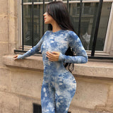 MB FASHION Abstract Pattern Long-Sleeve Bodycon Full-Length Jumpsuit 3691LY