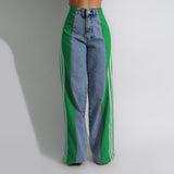 MB FASHION High-Waisted Wide-Leg Jeans with Contrast Panels & Stripes 0668LY