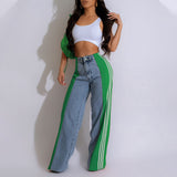 MB FASHION High-Waisted Wide-Leg Jeans with Contrast Panels & Stripes 0668LY