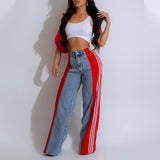 MB FASHION High-Waisted Wide-Leg Jeans with Contrast Panels & Stripes 0668LY