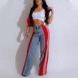 MB FASHION High-Waisted Wide-Leg Jeans with Contrast Panels & Stripes 0668LY