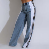 MB FASHION High-Waisted Wide-Leg Jeans with Contrast Panels & Stripes 0668LY