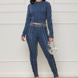 MB FASHION Cable-Knit Cropped Sweater and Jogger Pants Lounge Set 3111LY