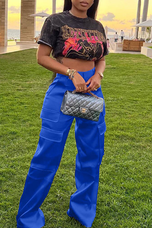 MB FASHION High-Waisted Satin Cargo Pants with Wide-Leg Fit MB FASHION High-Waisted Satin Cargo Pants with Wide-Leg Fit