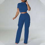 MB FASHION Casual Crop Top and High-Waisted Cargo Pants Set 9469LY