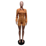 MB FASHION Long Sleeve Button-Up Denim Romper with Chest Pockets 88622