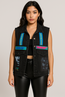 MB FASHION Oversized Dark-Wash Denim Vest Patches G00LY