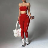 MB FASHION Strapless Bandeau Crop Top & High-Waisted Leggings Activewear Set 2425