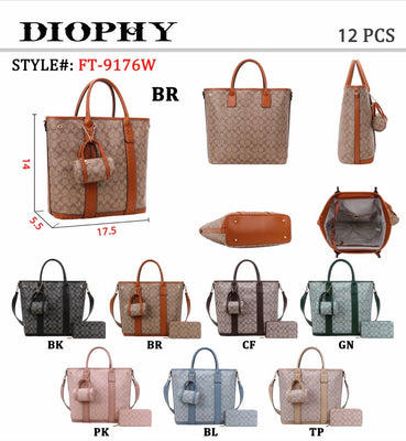 EVERY FASHION Geometric Print Large Tote Bag with Matching Wallet and Coin Pouch FT-9176W