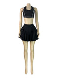 MB FASHION Sleeveless Halter Crop Top & Pleated Mini Skirt Two-Piece Set 6025
