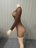 MB FASHION Sexy Black Sheer Long Sleeve Bodysuit Romper 1475