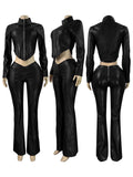 MB FASHION Faux Leather Set – Cropped Zip Jacket and Flare Pants