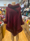 Every Fashion Plaid Faux Fur Trim Poncho with Elegant Drape