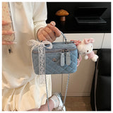 EVERY FASHION Light Blue Quilted Mini Handbag Charm – Chain Strap Kawaii Crossbody Purse with Lace Bow