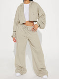 MB FASHION Cropped Zip-Up Hoodie and Wide-Leg Sweatpants Set 6051