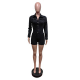 MB FASHION Long Sleeve Button-Up Denim Romper with Chest Pockets 88622