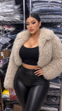 EVERY FASHION Cropped Shaggy Faux Fur Jacket with Oversized Hood