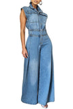 MB FASHION Sleeveless Wide Leg Denim Jumpsuit - Light Blue 1300