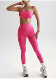 MB FASHION Strapless Bandeau Crop Top & High-Waisted Leggings Activewear Set 2425