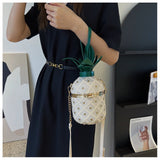 Every Fashion Pineapple-Inspired Studded Barrel Handbag with Drawstring Top 9355