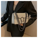 Every Fashion Textured Chain Shoulder Bag with Metal Buckle Detail