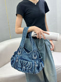 EVERY FASHION Large Washed Denim Hobo Bag