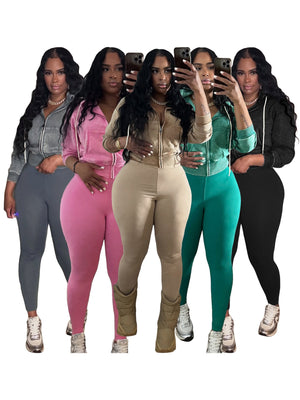 MB FASHION Cropped Zip-Up Hoodie & High-Waist Leggings Set 5089