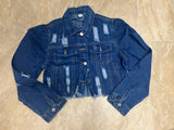 EVERY FASHION (ASIAN SIZED) Distressed Cropped Denim Jacket with Raw Hem 911