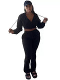 MB FASHION Cropped Zip-Up Hoodie and Flare Sweatpants Lounge Set 5057