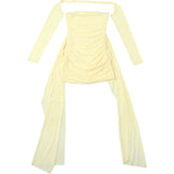 MB FASHION Mesh Ruched Mini Dress with Arm Sleeves 4947