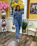 MB FASHION Denim Cargo Set – Cropped Zip Jacket and Pocket Joggers 8158